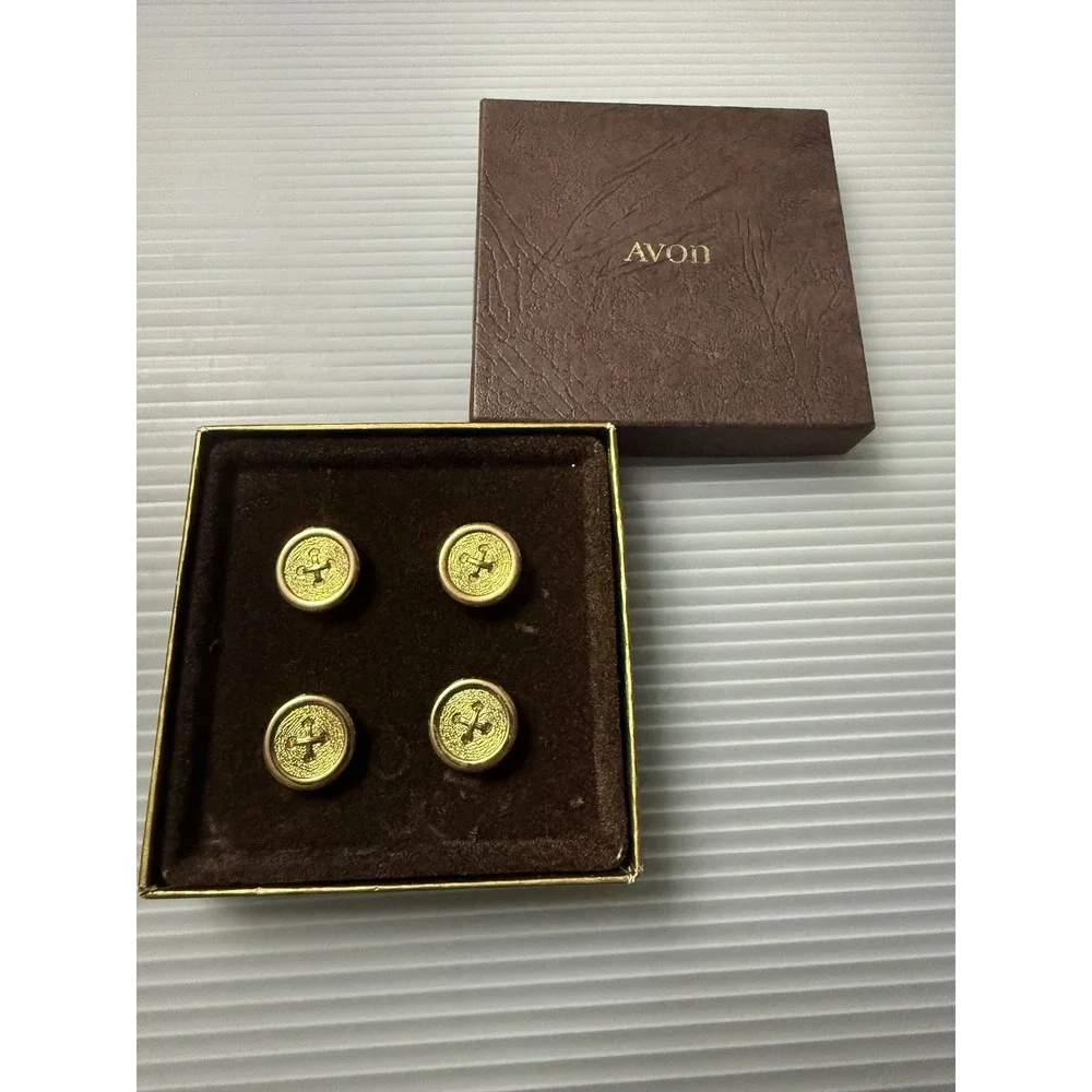 Avon Button Covers Men OS Gold NIB Vintage Citation Jewelry Set of 4
